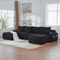 Black Corduroy 4-Seater Modular Sofa with Two Ottomans — product view