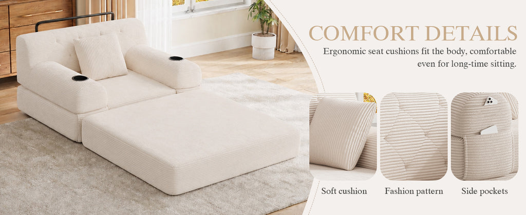 Beige Corduroy Sleeper Chair — detail 16