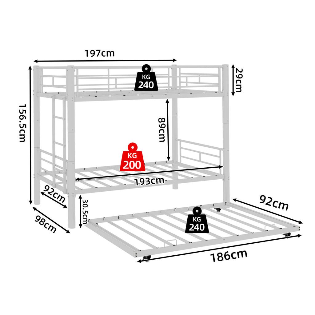 White Metal Bunk Bed with Pull-Out Trundle – 90 × 190 cm — detail 17