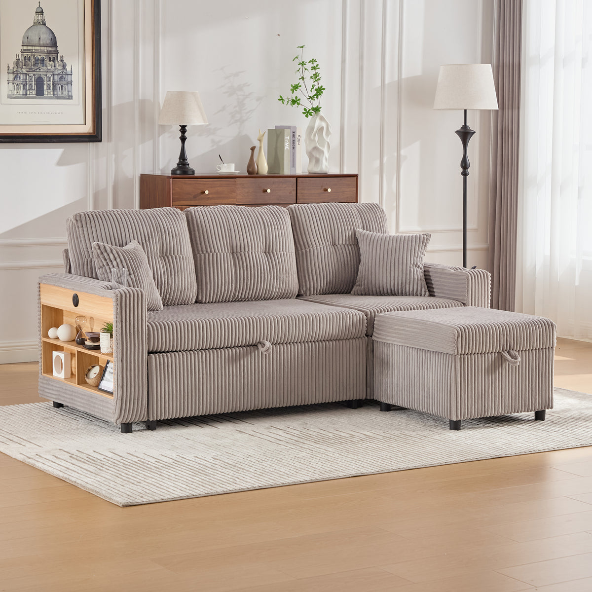 Light Grey Corduroy Sofa Bed — detail 15