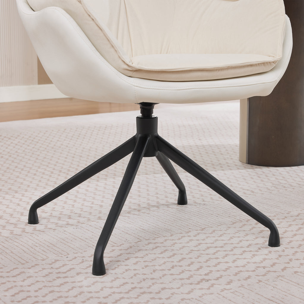 White Faux Leather Swivel Accent Chair with Auto-Return — detail 2
