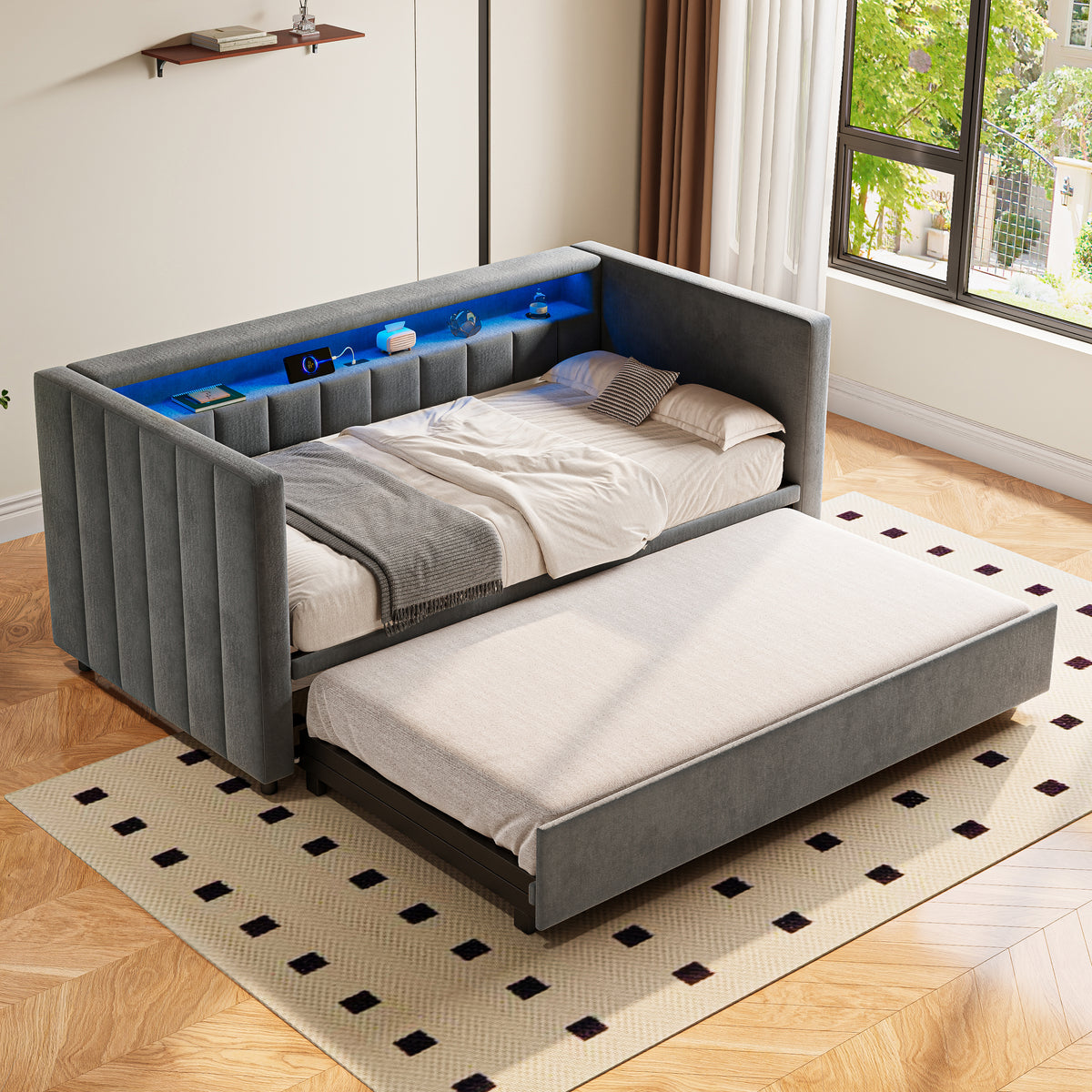 Dark Grey Velvet Sofa Bed — detail 4