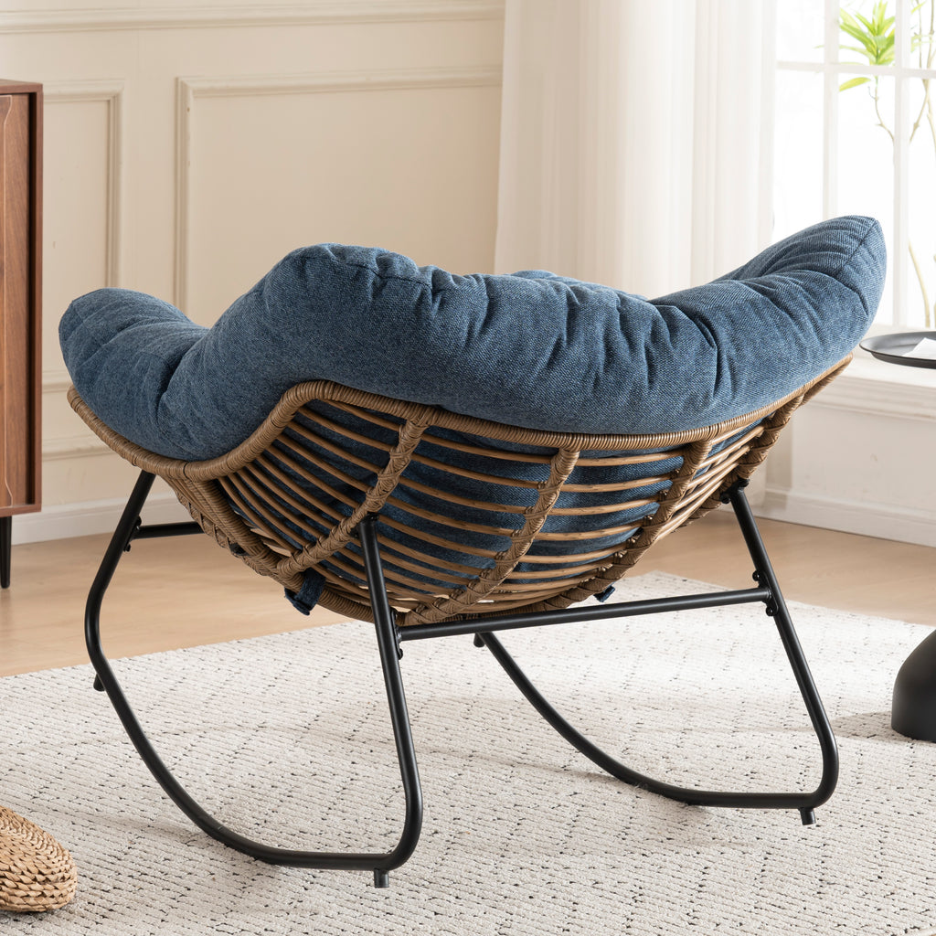 Blue Oversized Rattan Rocking Chair with Cushion — detail 4
