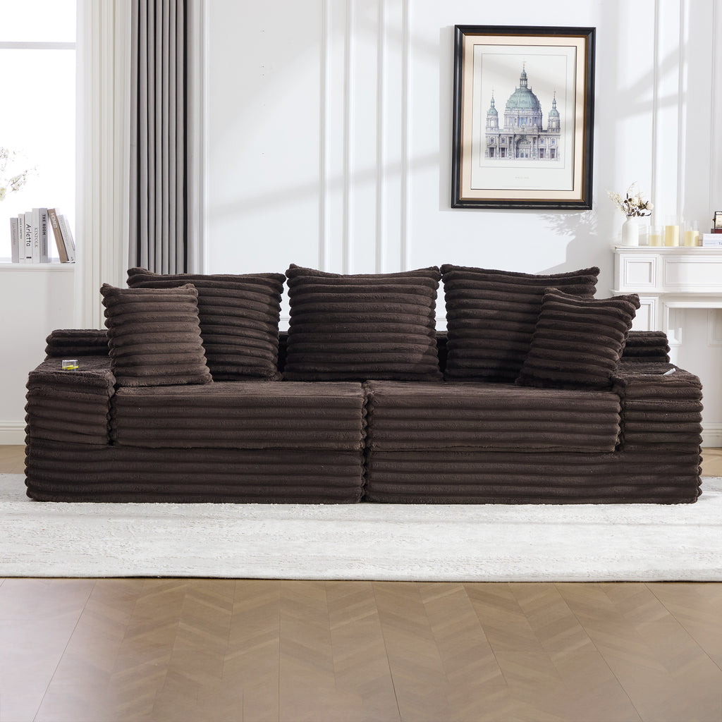 Coffee Corduroy Sofa Bed — detail 13