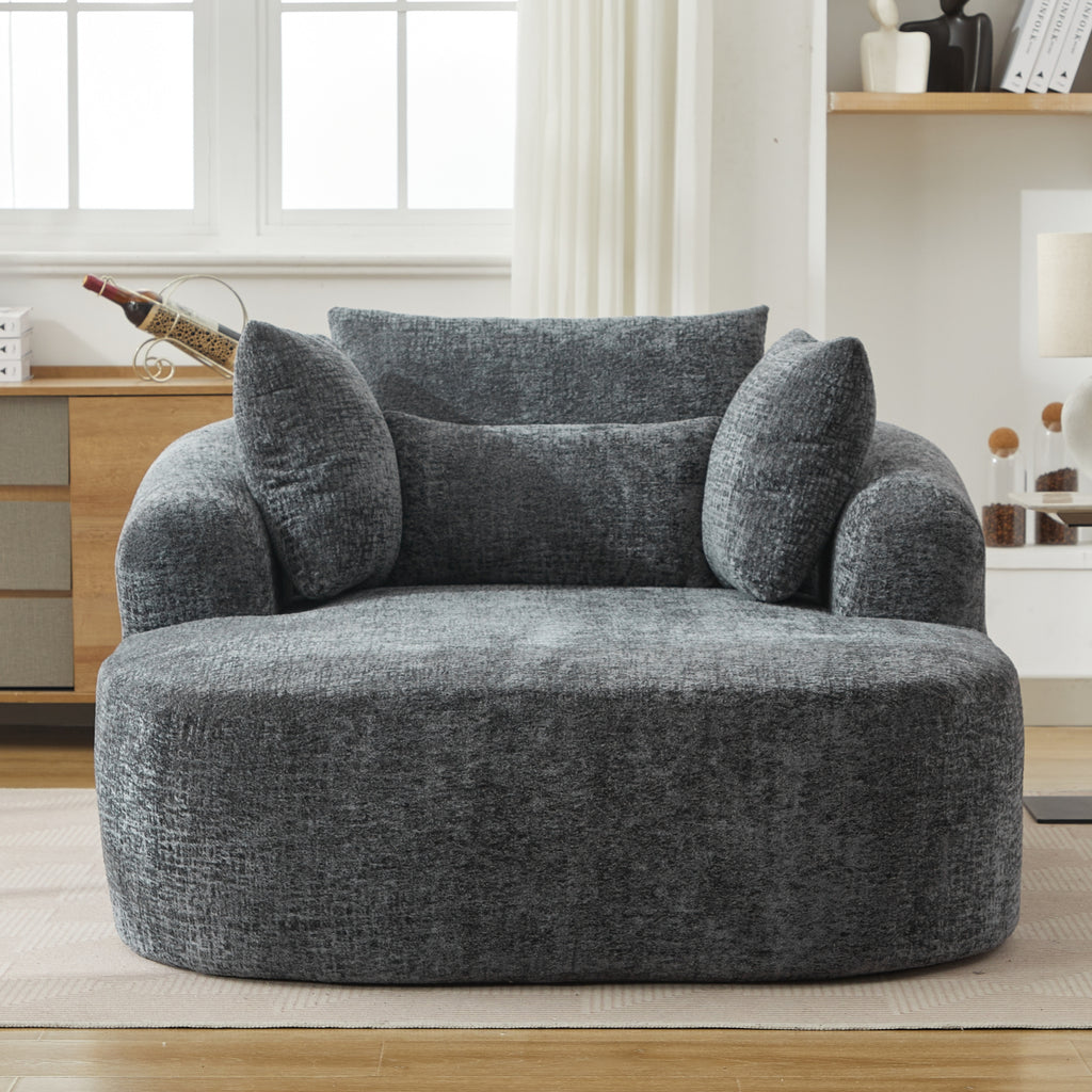 Grey Oversized Chenille Chaise Lounge with Pillows — detail 2