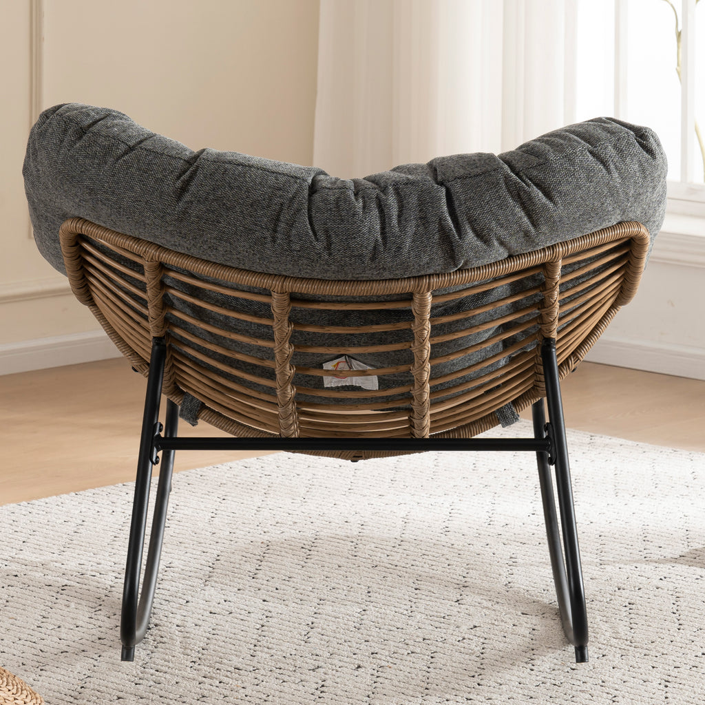 Grey Oversized Rattan Rocking Chair with Cushion — detail 9