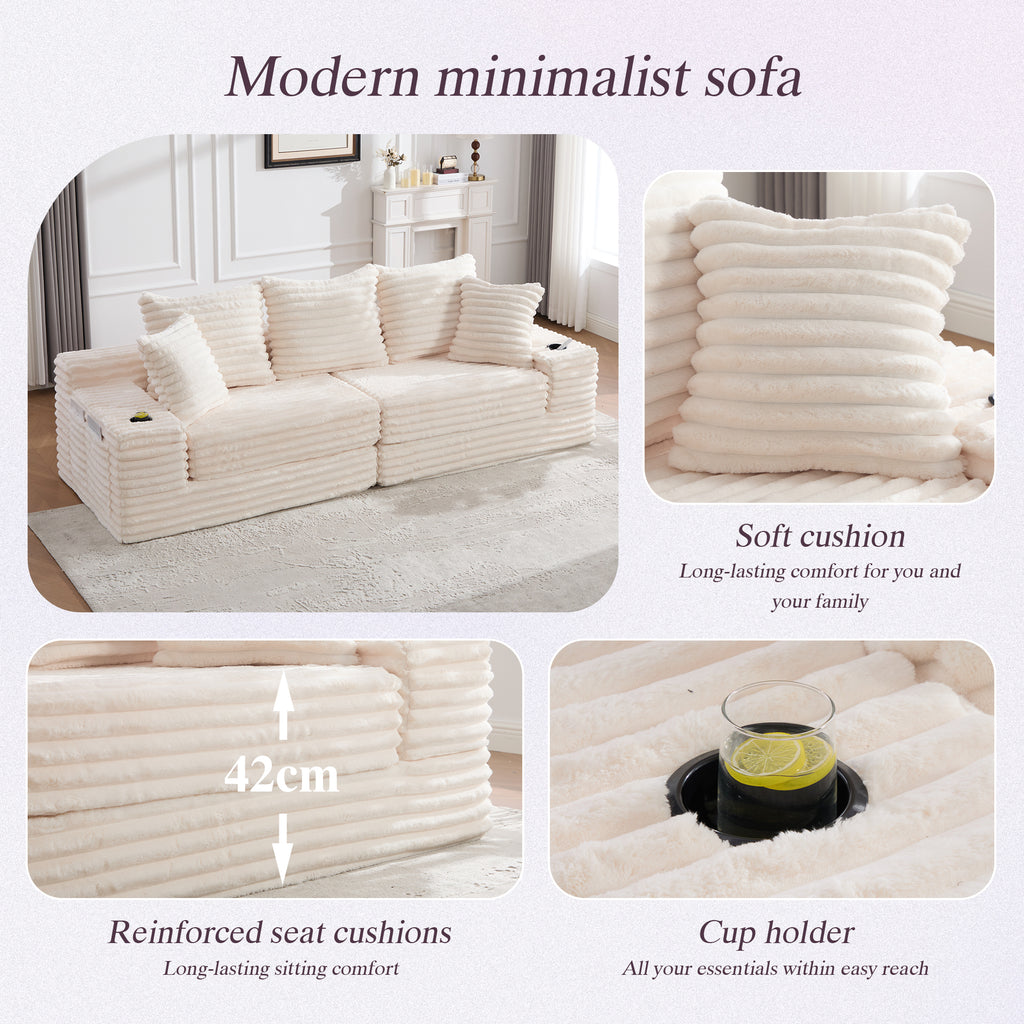 Beige Corduroy Sofa Bed — detail 7