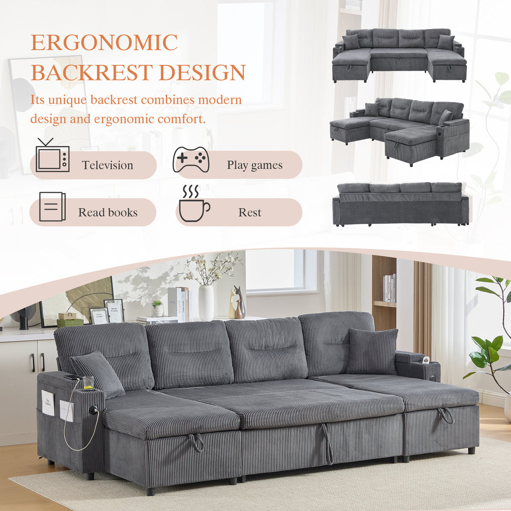 Charcoal grey Oversized Chenille Chaise Lounge with Pillows — detail 9