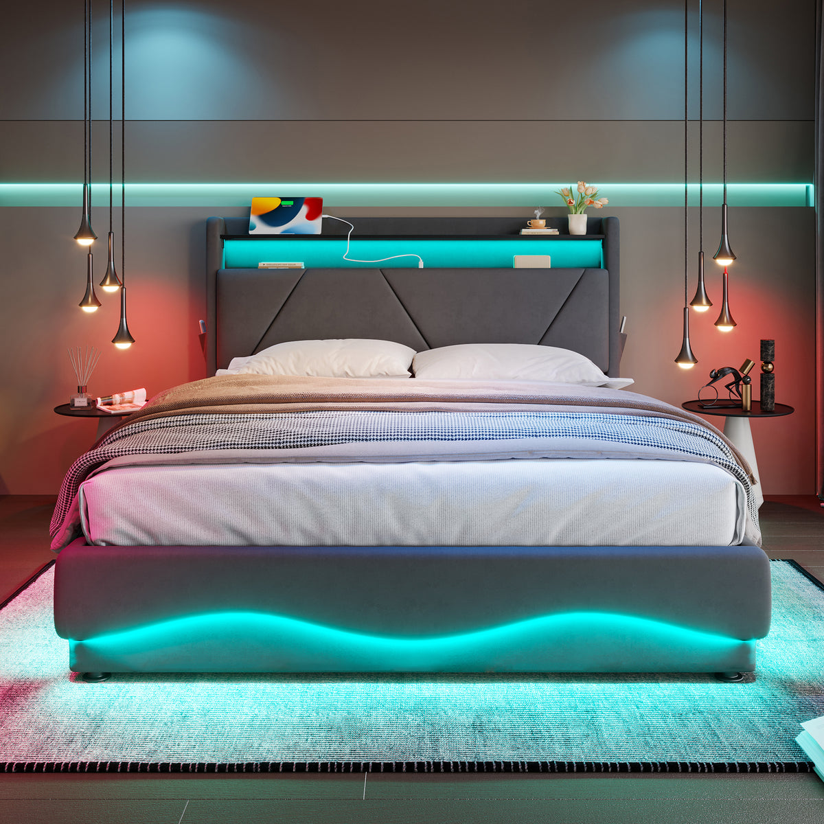 Dark Grey Velvet Storage Bed Frame – 135 × 190 cm — detail 7