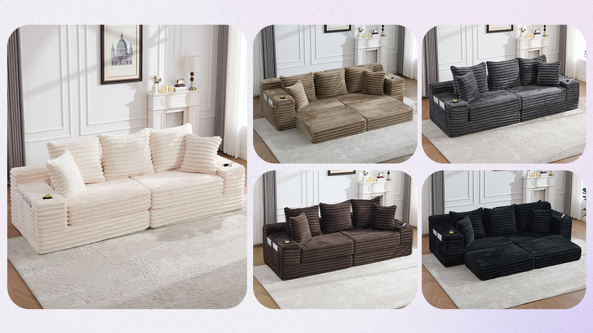 Beige Corduroy Sofa Bed — detail 20
