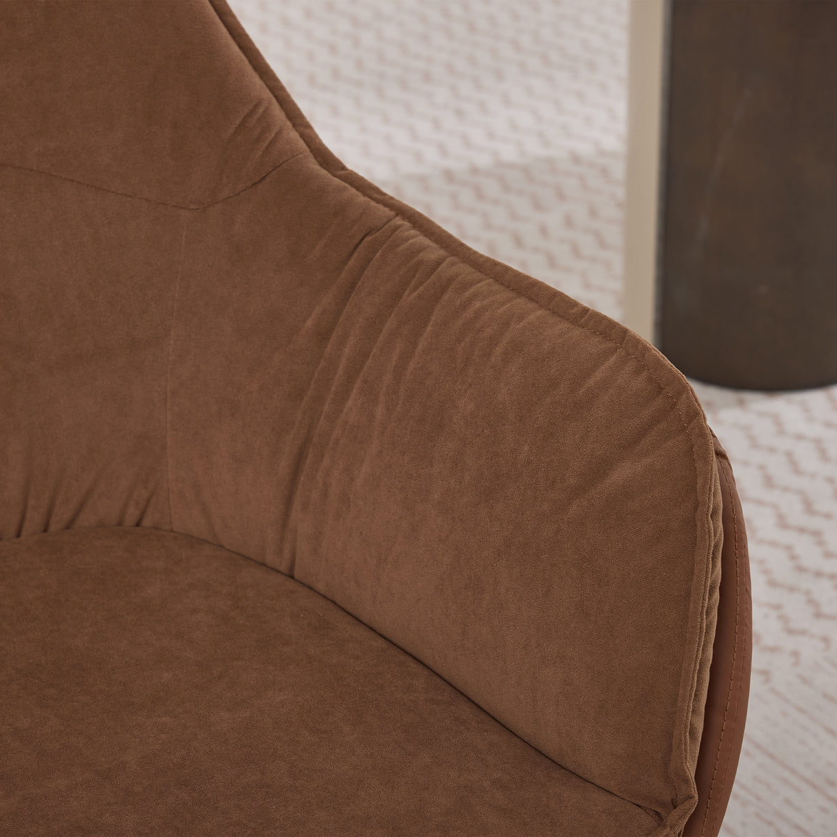 Brown Faux Leather Swivel Accent Chair with Auto-Return — detail 4