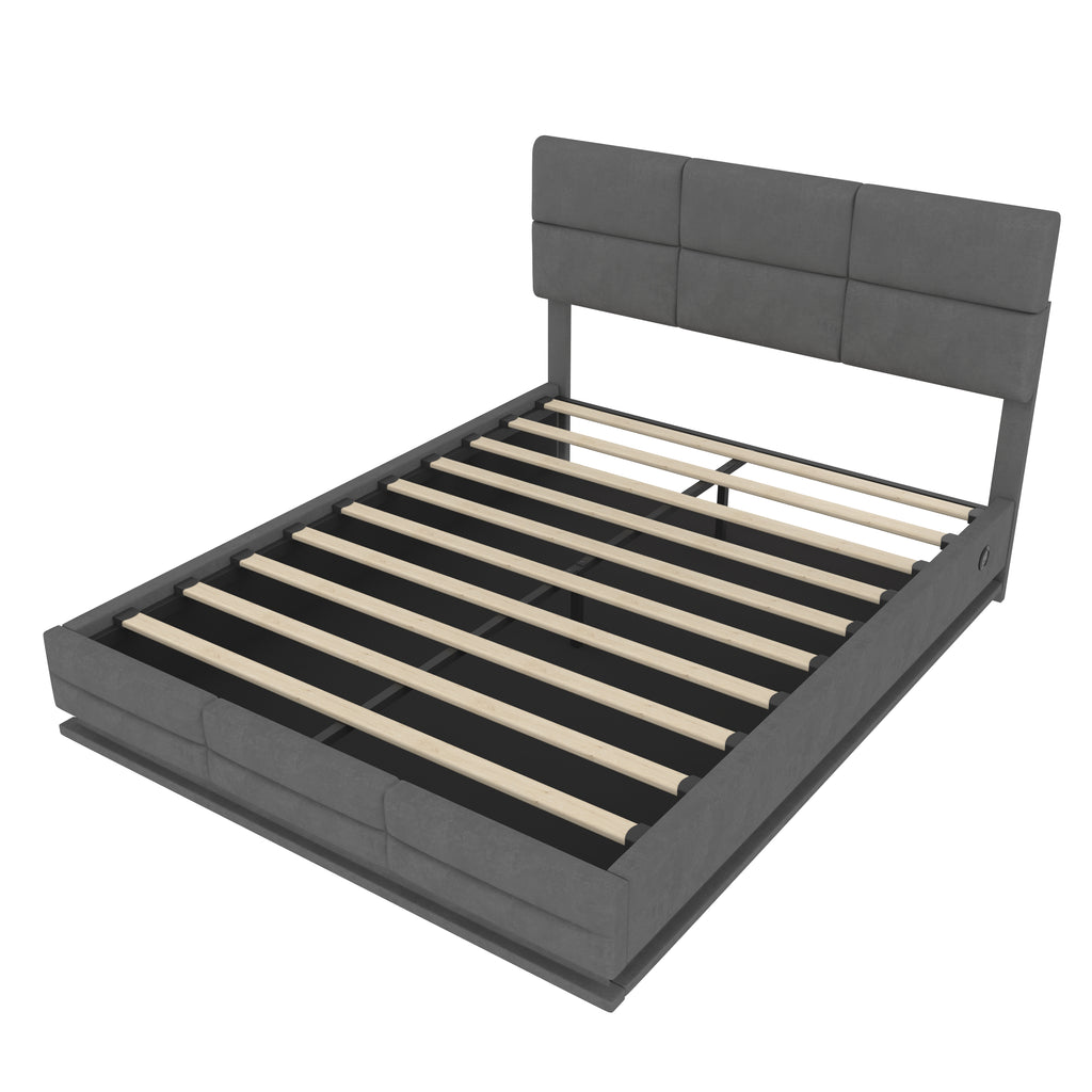 Grey Velvet Storage Bed Frame – 135 × 190 cm — detail 13
