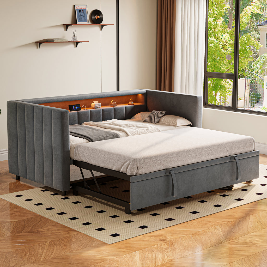 Dark Grey Velvet Sofa Bed — detail 8