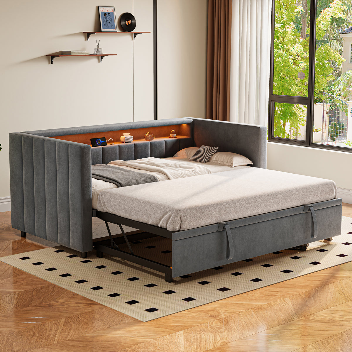 Dark Grey Velvet Sofa Bed — detail 8