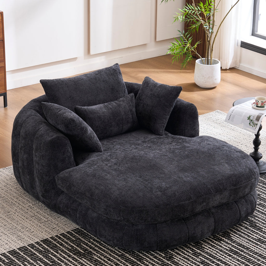 Black Oversized Chenille Chaise Lounge with Pillows — product view