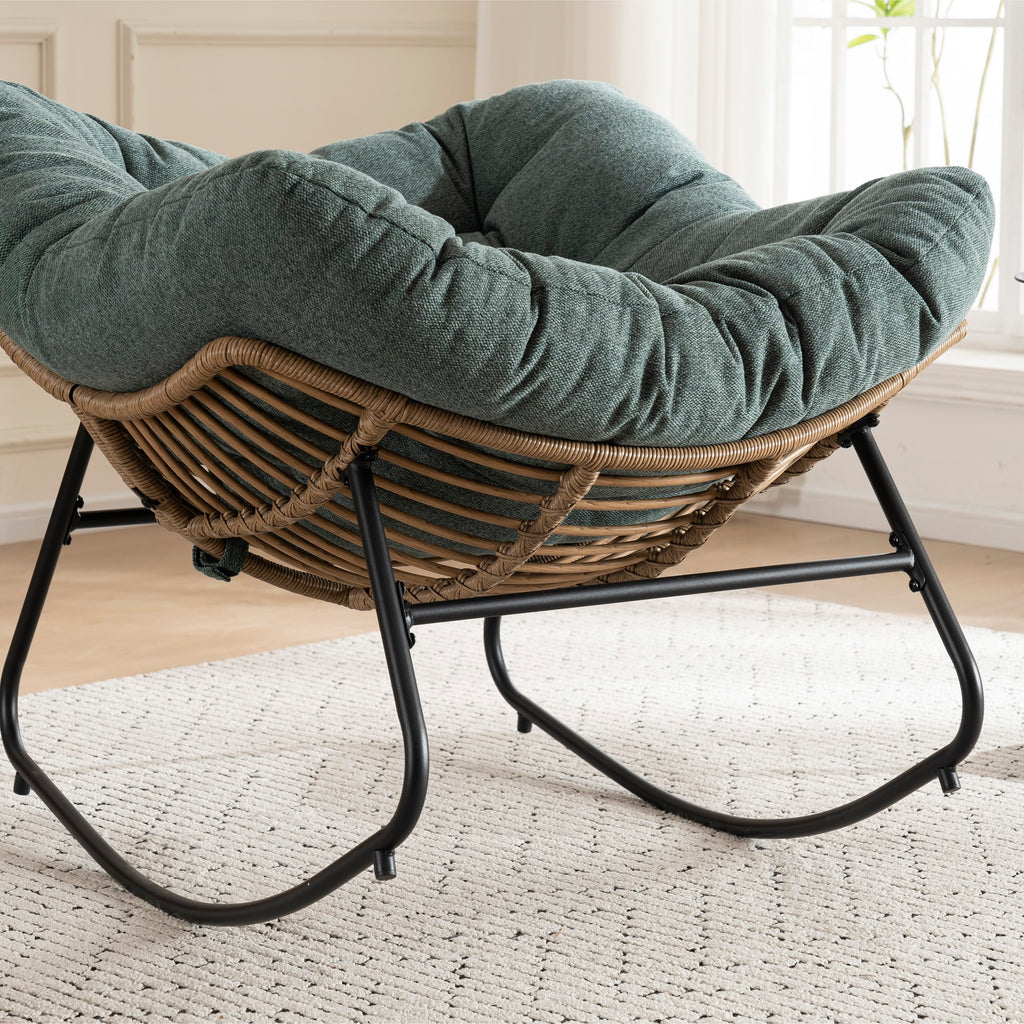 Green Oversized Rattan Rocking Chair with Cushion — detail 4