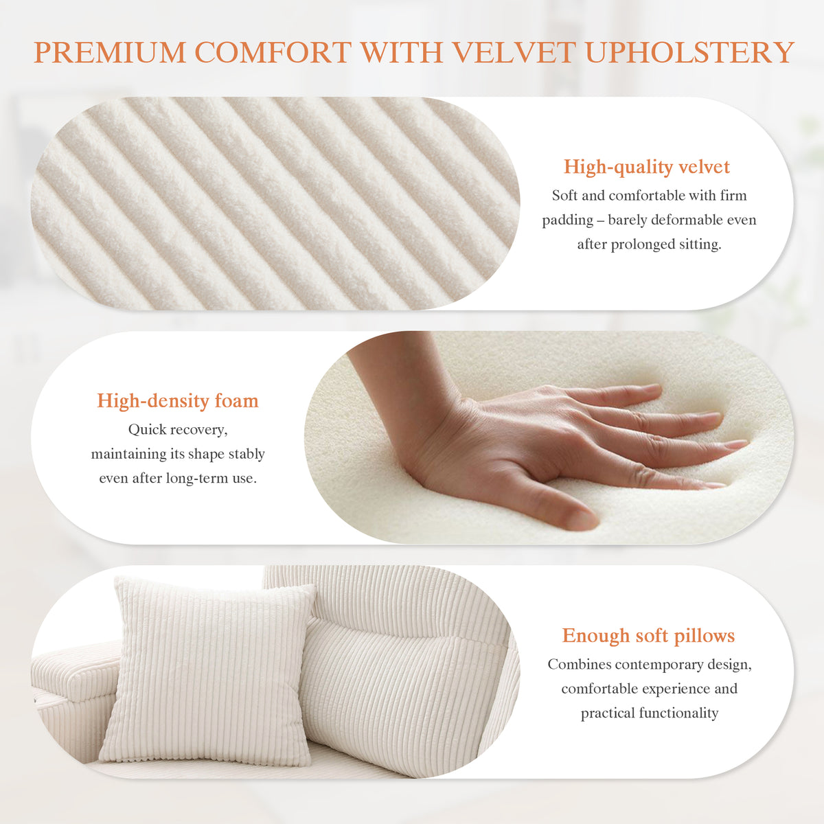 Beige Oversized Chenille Chaise Lounge with Pillows — detail 8