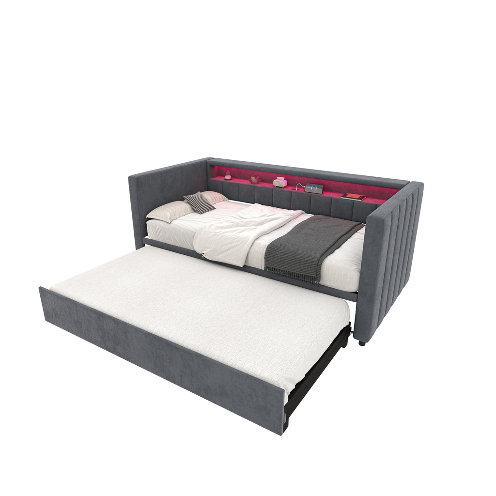 Dark Grey Velvet Sofa Bed — detail 19