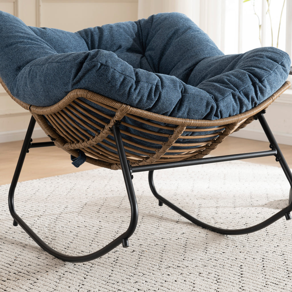 Blue Oversized Rattan Rocking Chair with Cushion — detail 8