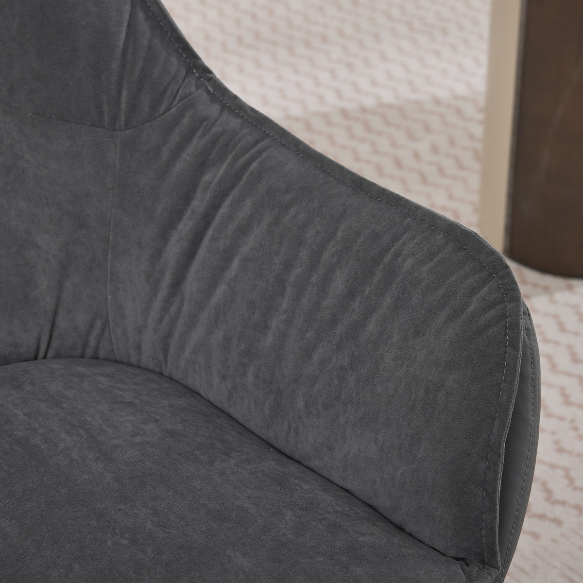 Grey Faux Leather Swivel Accent Chair with Auto-Return — detail 6