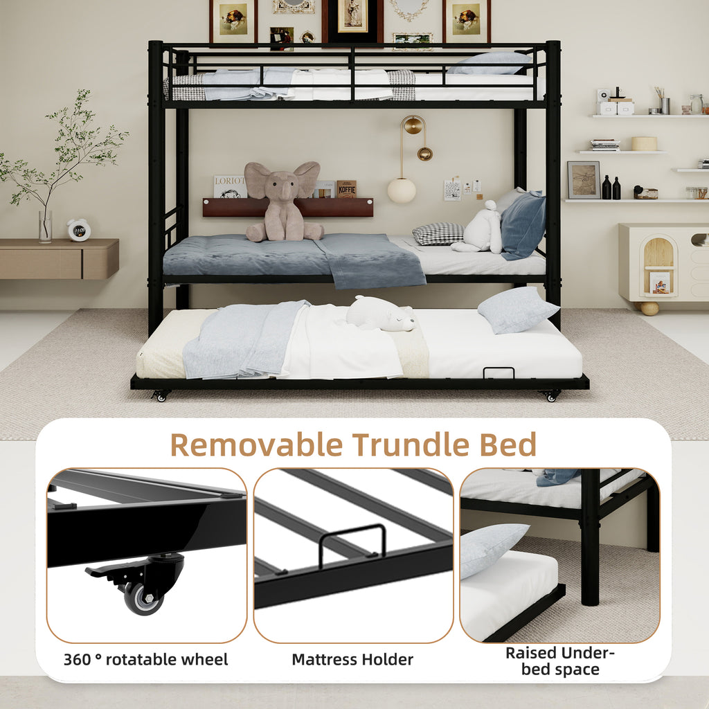 Black Metal Bunk Bed with Pull-Out Trundle – 90 × 190 cm — detail 9
