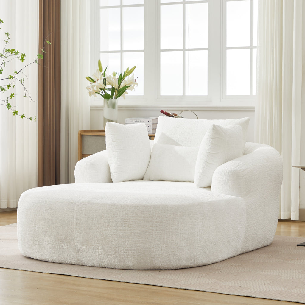 White Oversized Chenille Chaise Lounge with Pillows — detail 5