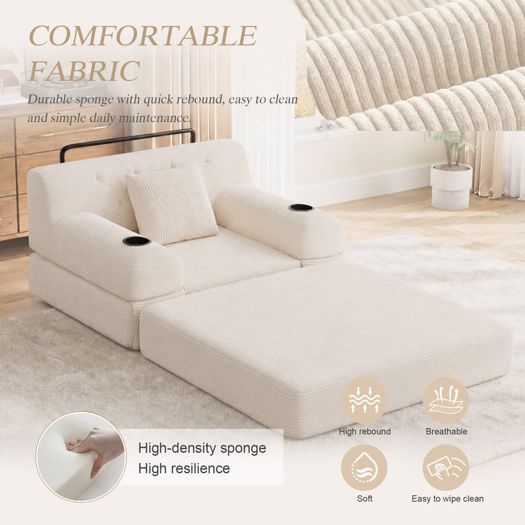 Beige Corduroy Sleeper Chair — detail 8