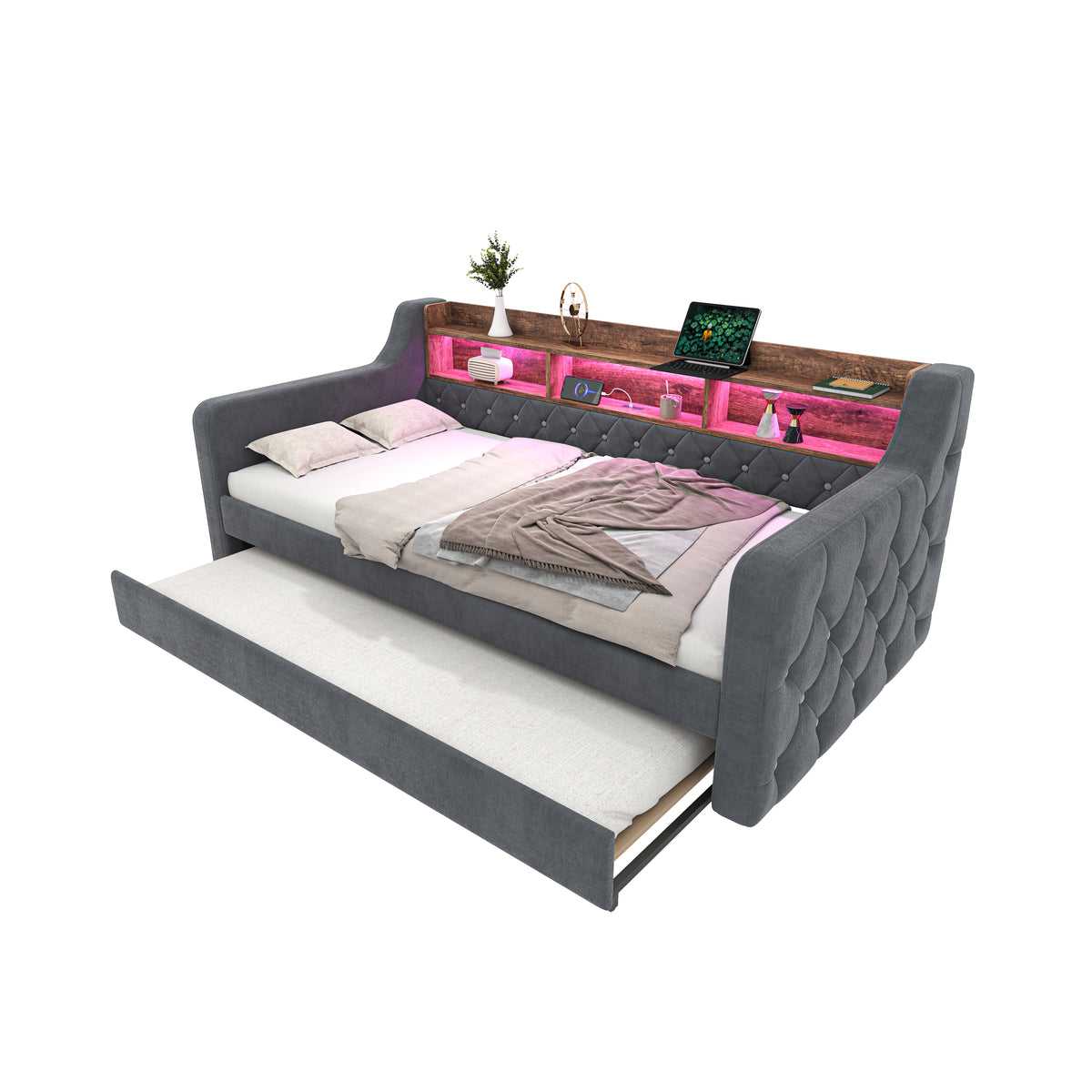 Dark Grey Velvet Sofa Bed — detail 19
