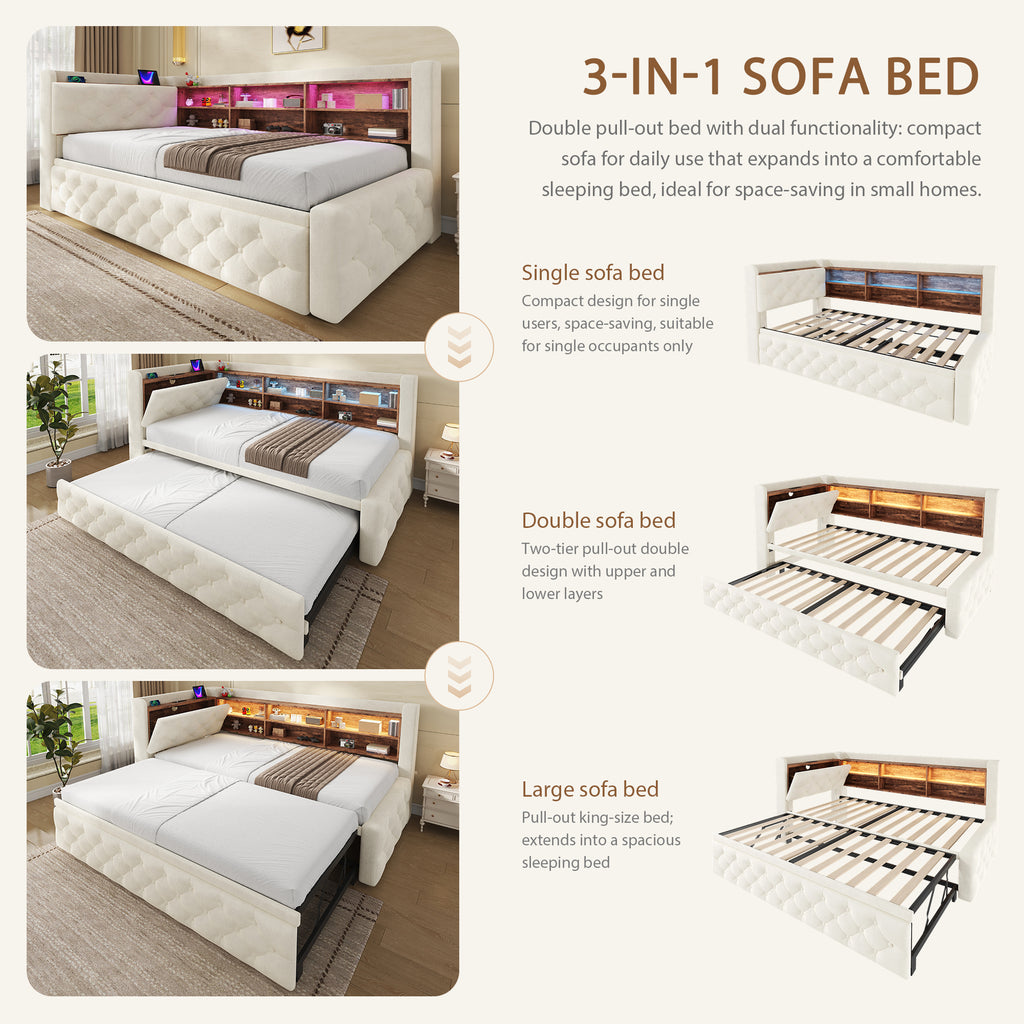 Beige Velvet Storage Bed Frame – 90 × 190 cm — detail 5