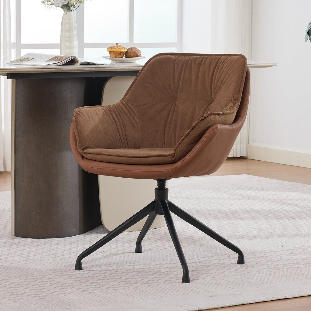 Brown Faux Leather Swivel Accent Chair with Auto-Return — detail 11