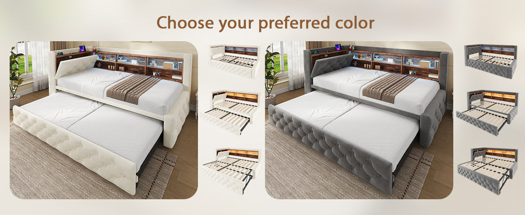 Beige Velvet Storage Bed Frame – 90 × 190 cm — detail 16