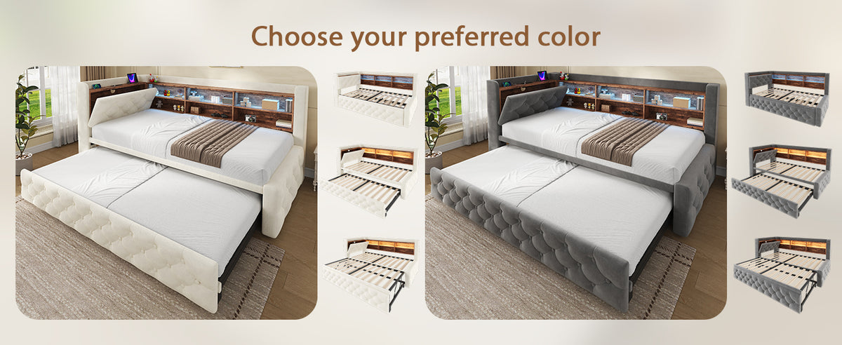 Beige Velvet Storage Bed Frame – 90 × 190 cm — detail 16