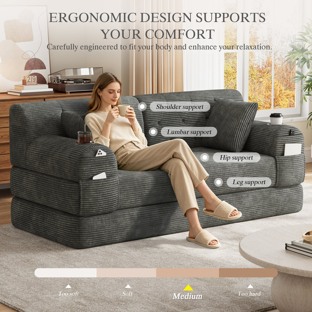 Dark Grey Corduroy 2-Seater Sofa Bed — detail 7