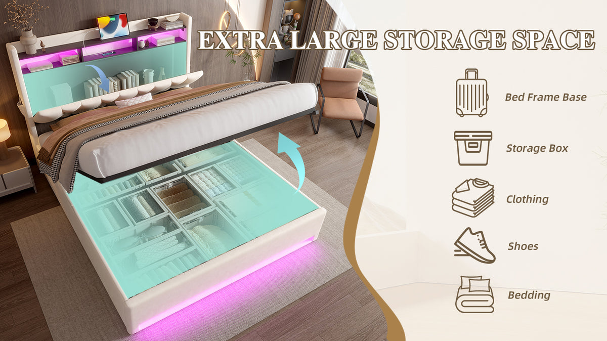 Beige Velvet Storage Bed Frame – 135 × 190 cm — detail 16