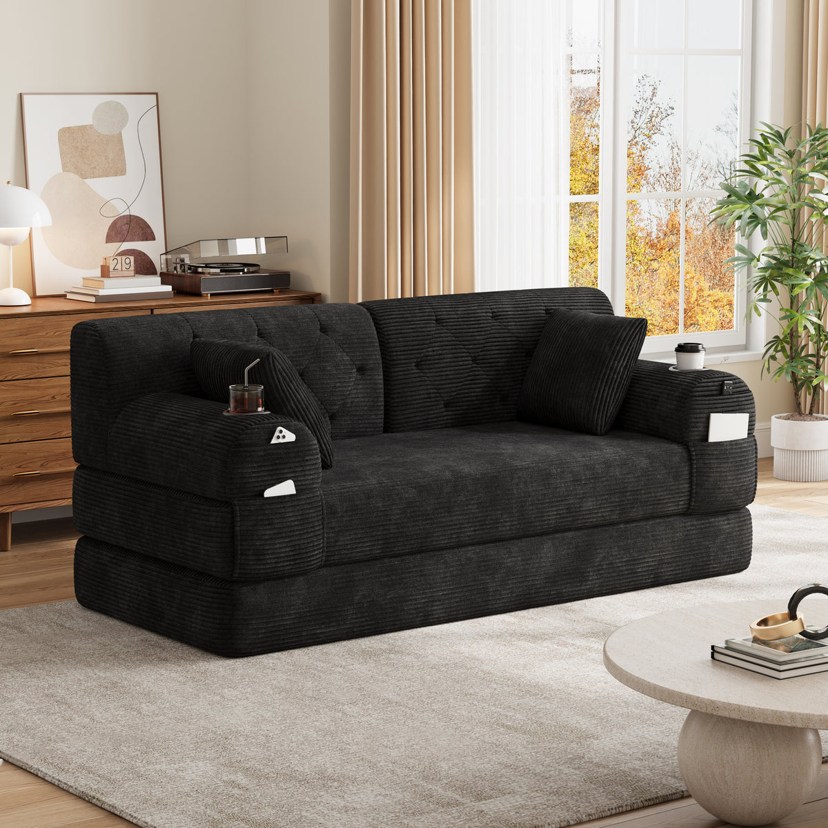 Black Corduroy 2-Seater Sofa Bed — detail 8