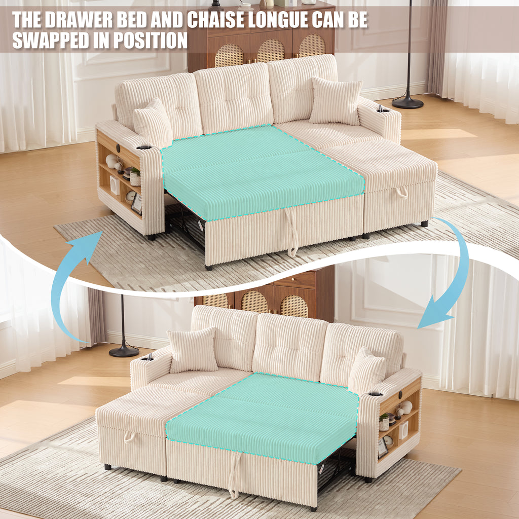 Beige Corduroy Sofa Bed — detail 5