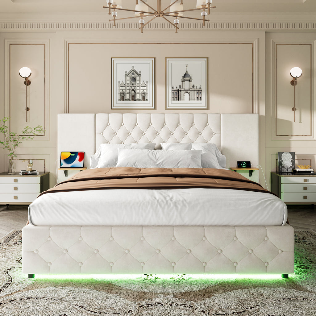 Beige Velvet Storage Bed Frame – 135 × 190 cm — detail 3