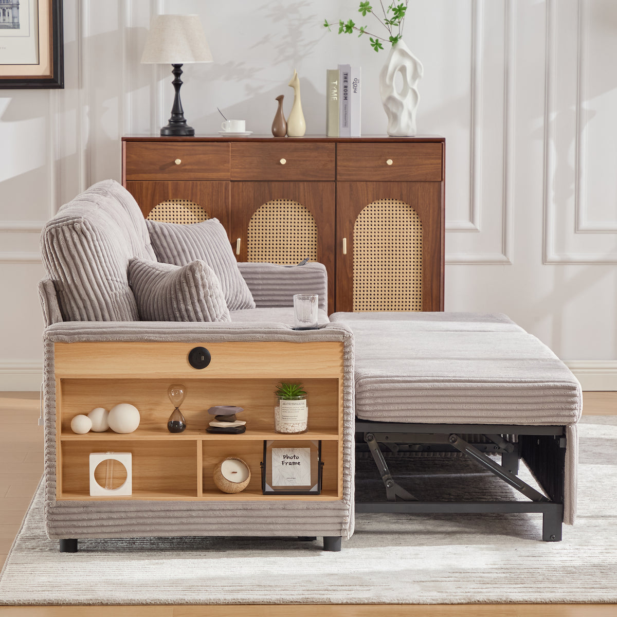 Light Grey Corduroy Sofa Bed — detail 18