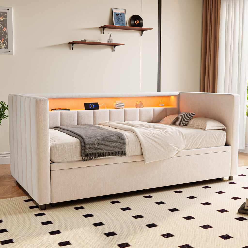 Beige Velvet Sofa Bed — detail 2