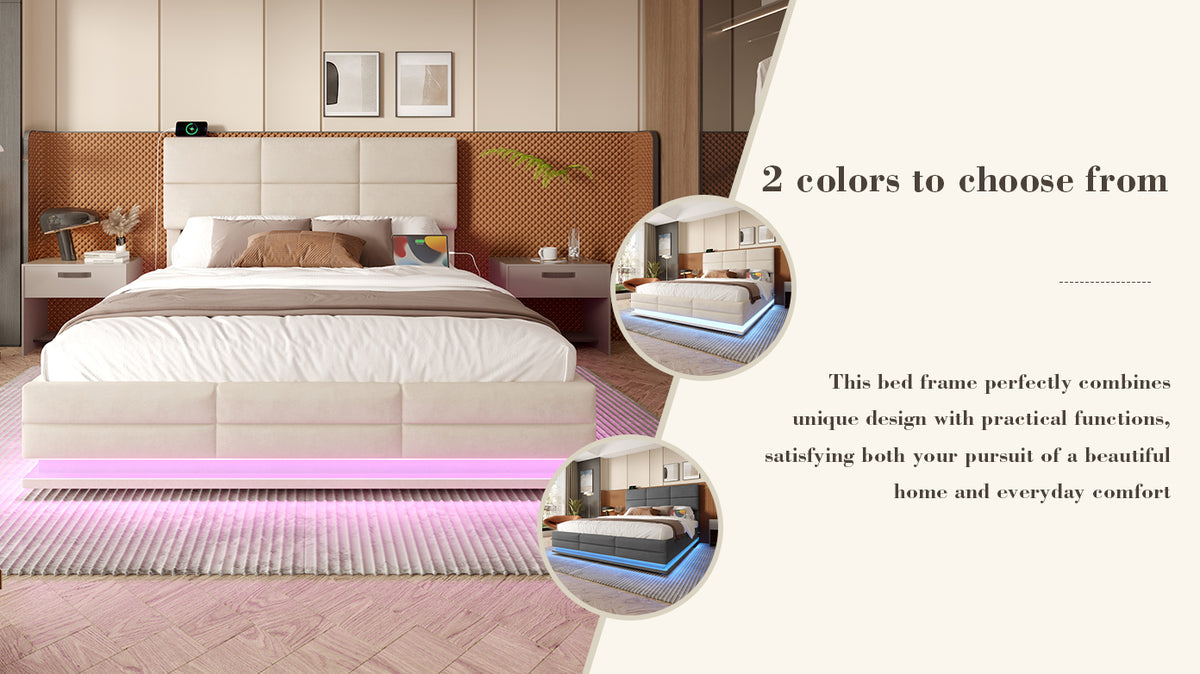 Beige Velvet Storage Bed Frame – 150 × 200 cm — detail 14