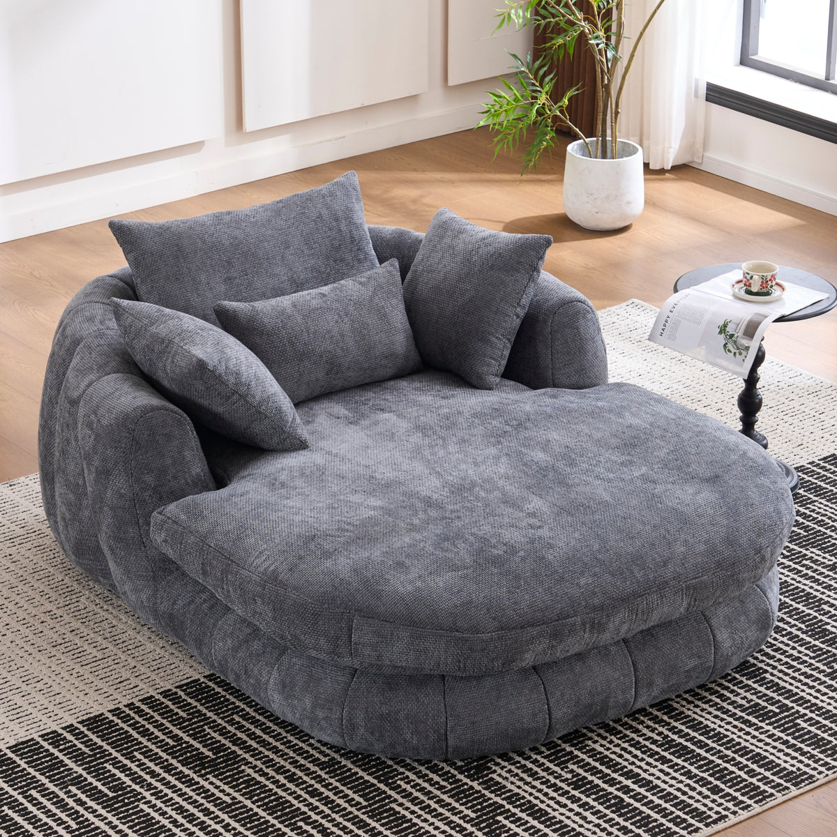 Grey Oversized Chenille Chaise Lounge with Pillows — product view