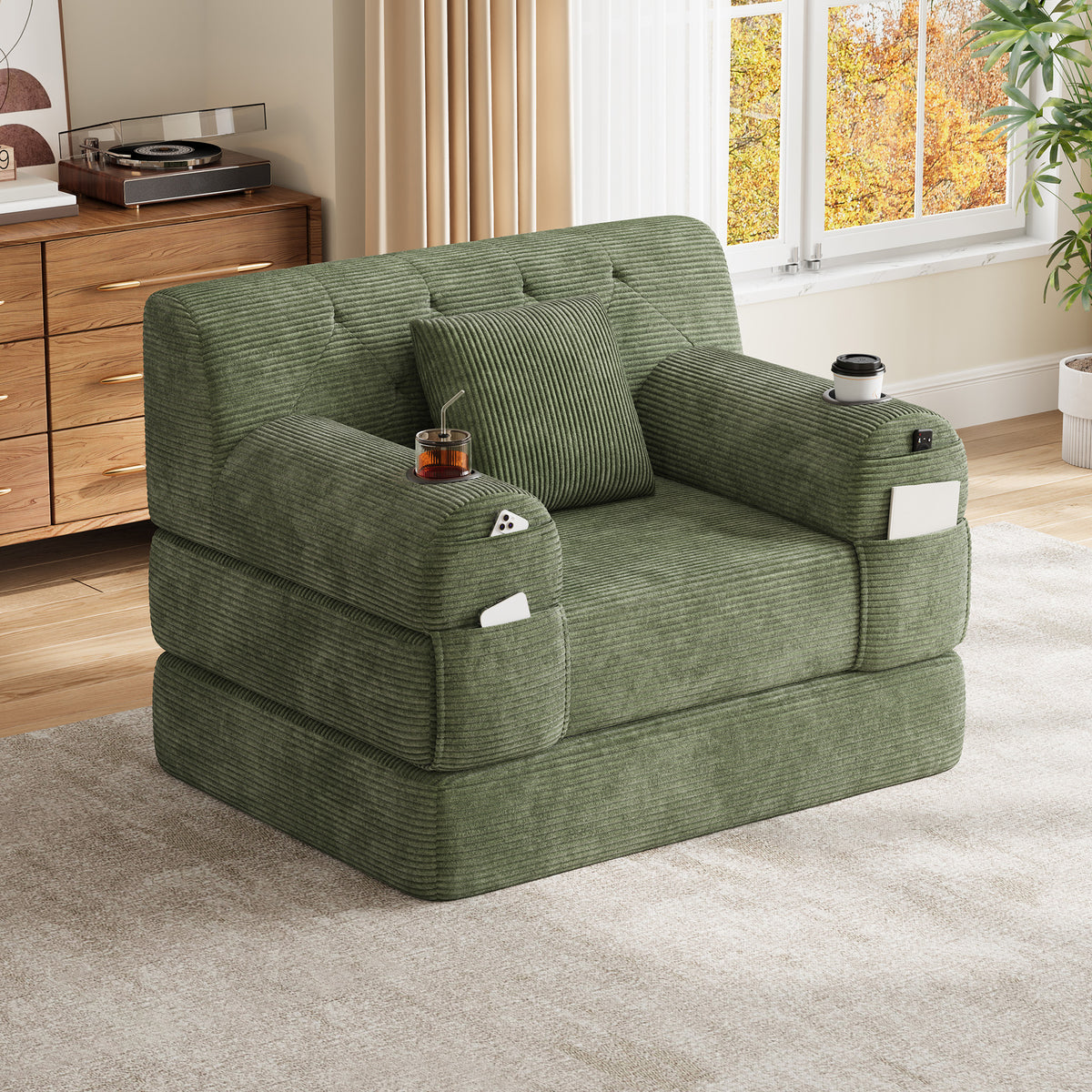 Green Corduroy Sleeper Chair — detail 4