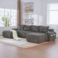 Dark Grey Corduroy 4-Seater Modular Sofa with Two Ottomans — product view