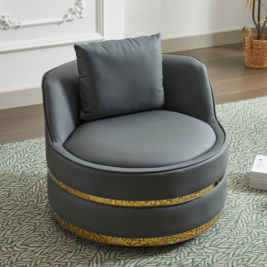 Grey Faux Leather 360° Swivel Barrel Chair — detail 5