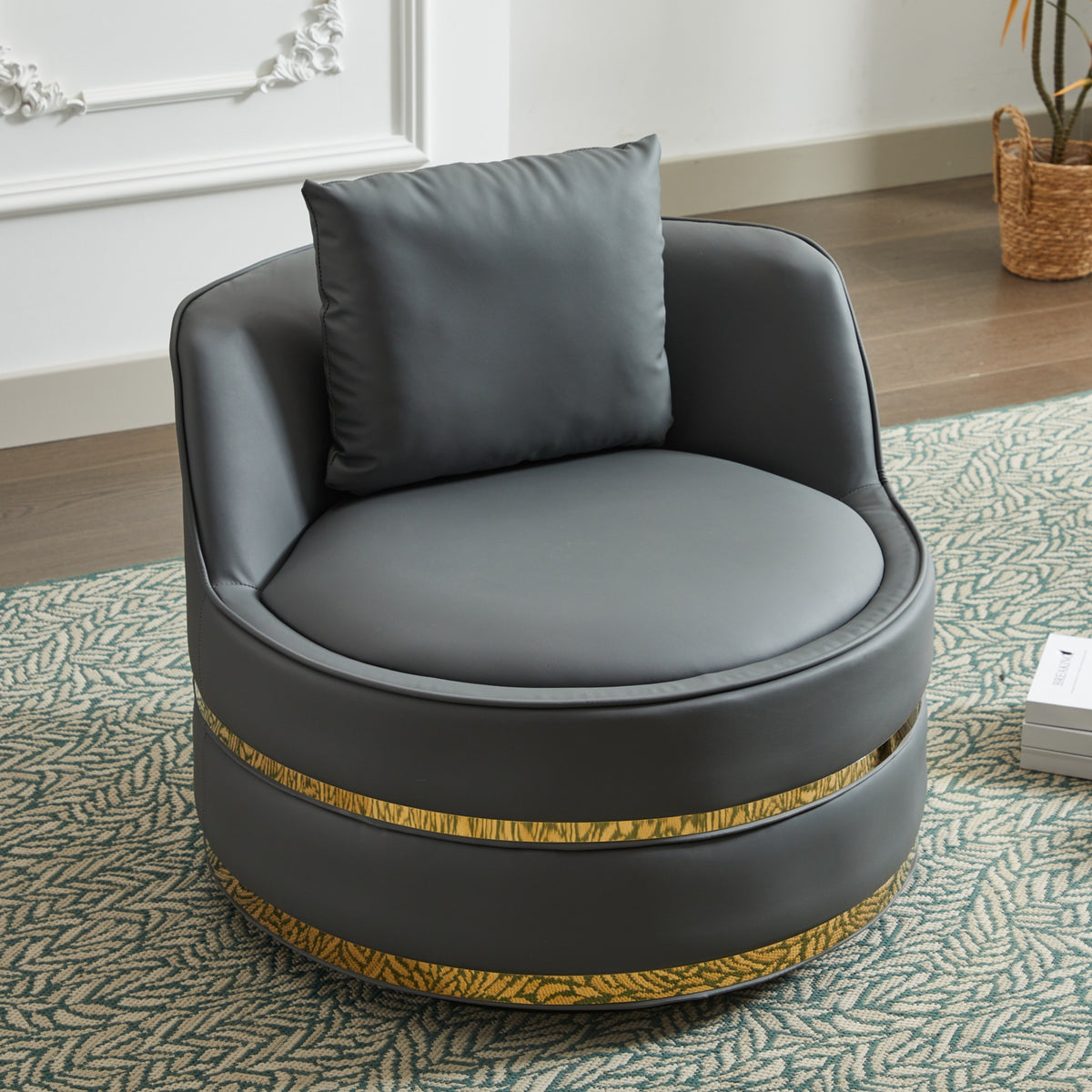 Grey Faux Leather 360° Swivel Barrel Chair — detail 5