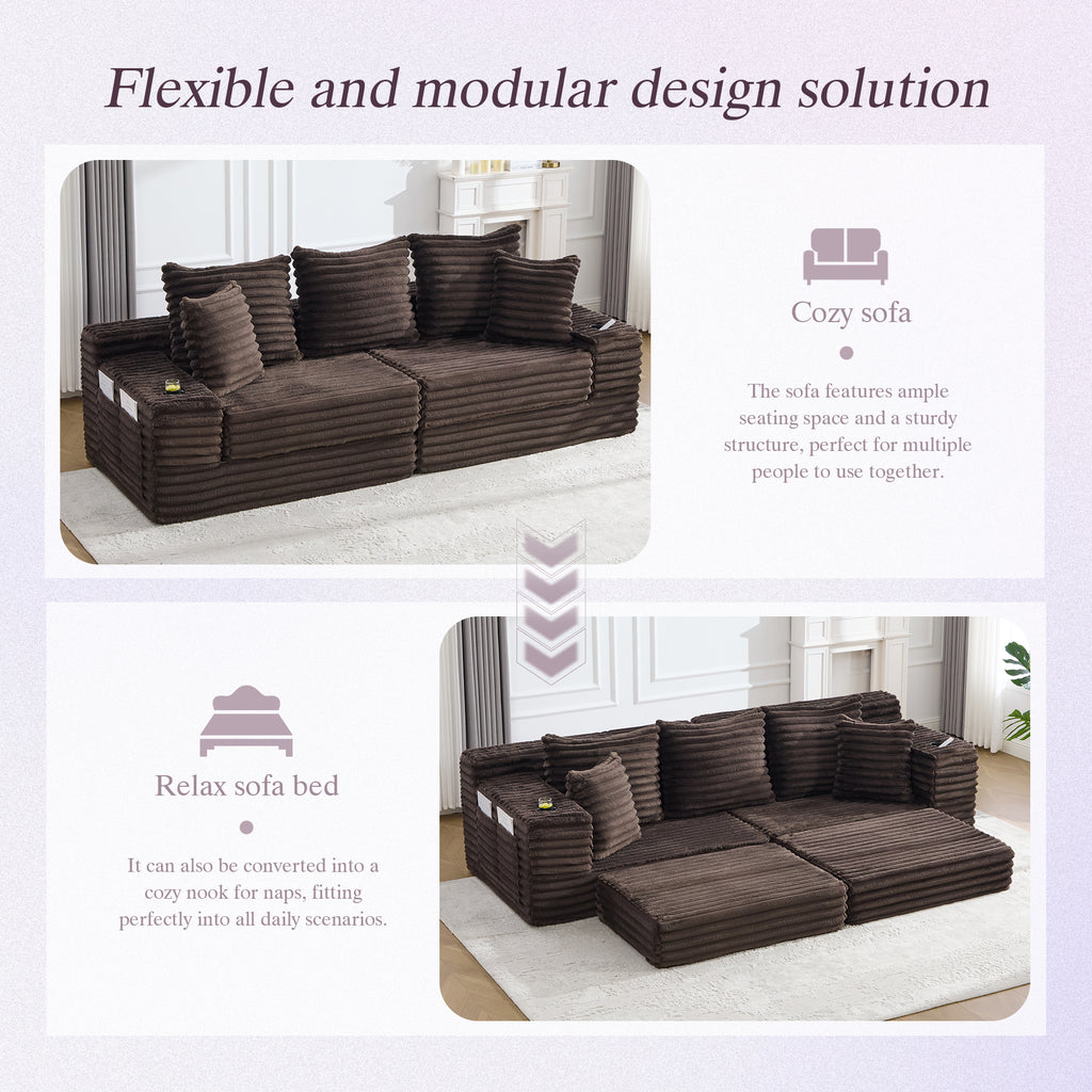 Coffee Corduroy Sofa Bed — detail 6
