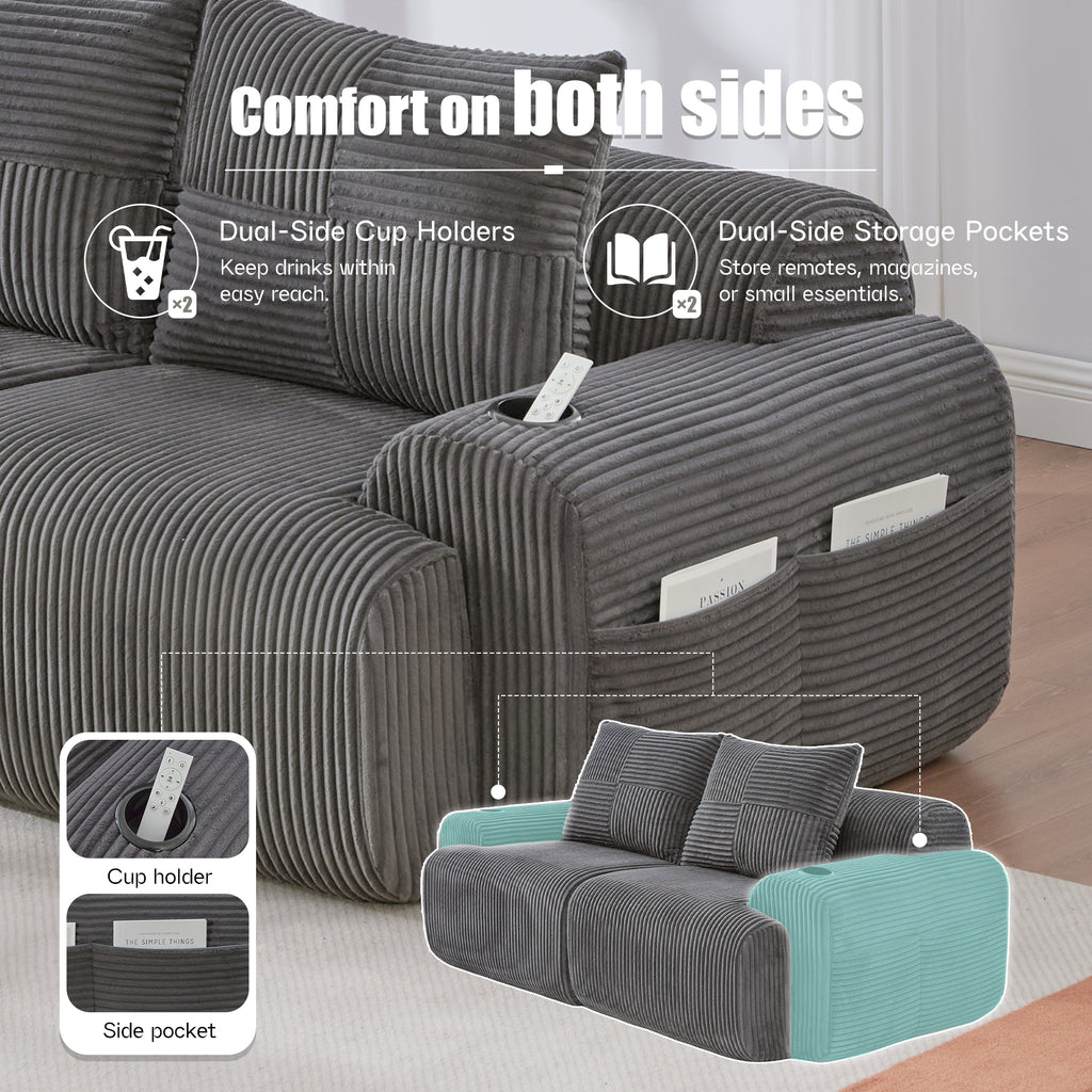 Dark Grey Corduroy 2-Seater Modular Sofa — detail 7