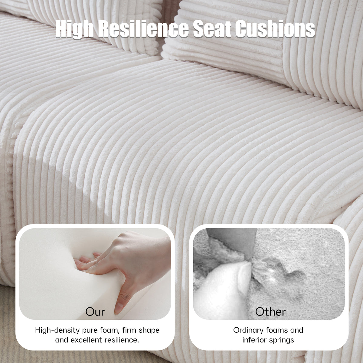 Beige Corduroy 2-Seater Modular Sofa with Ottoman — detail 5