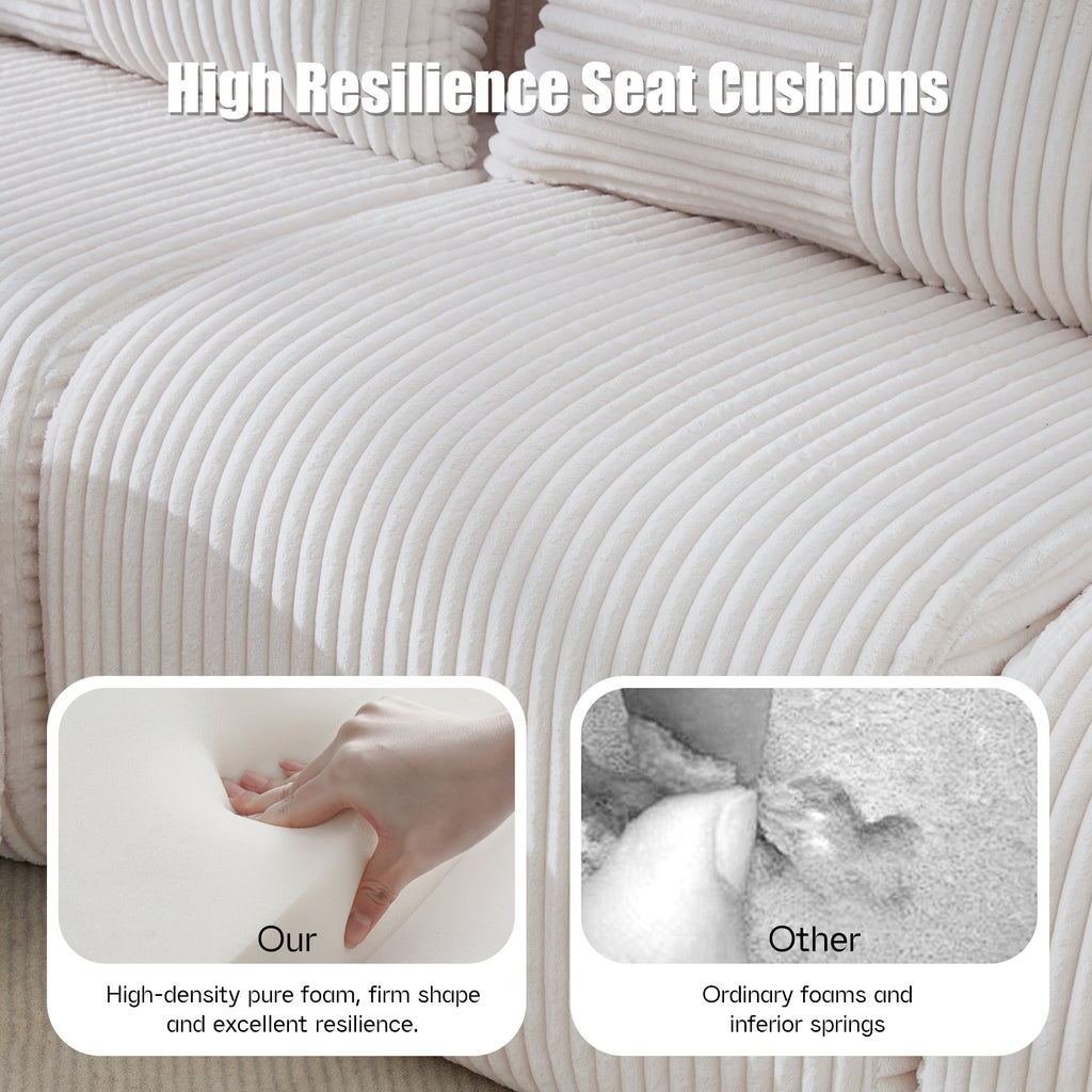 Beige Corduroy 4-Seater Modular Sofa with Two Ottomans — detail 6