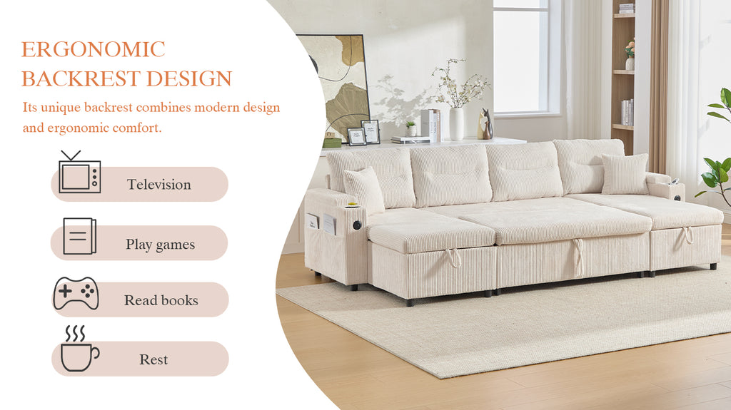Beige Oversized Chenille Chaise Lounge with Pillows — detail 20
